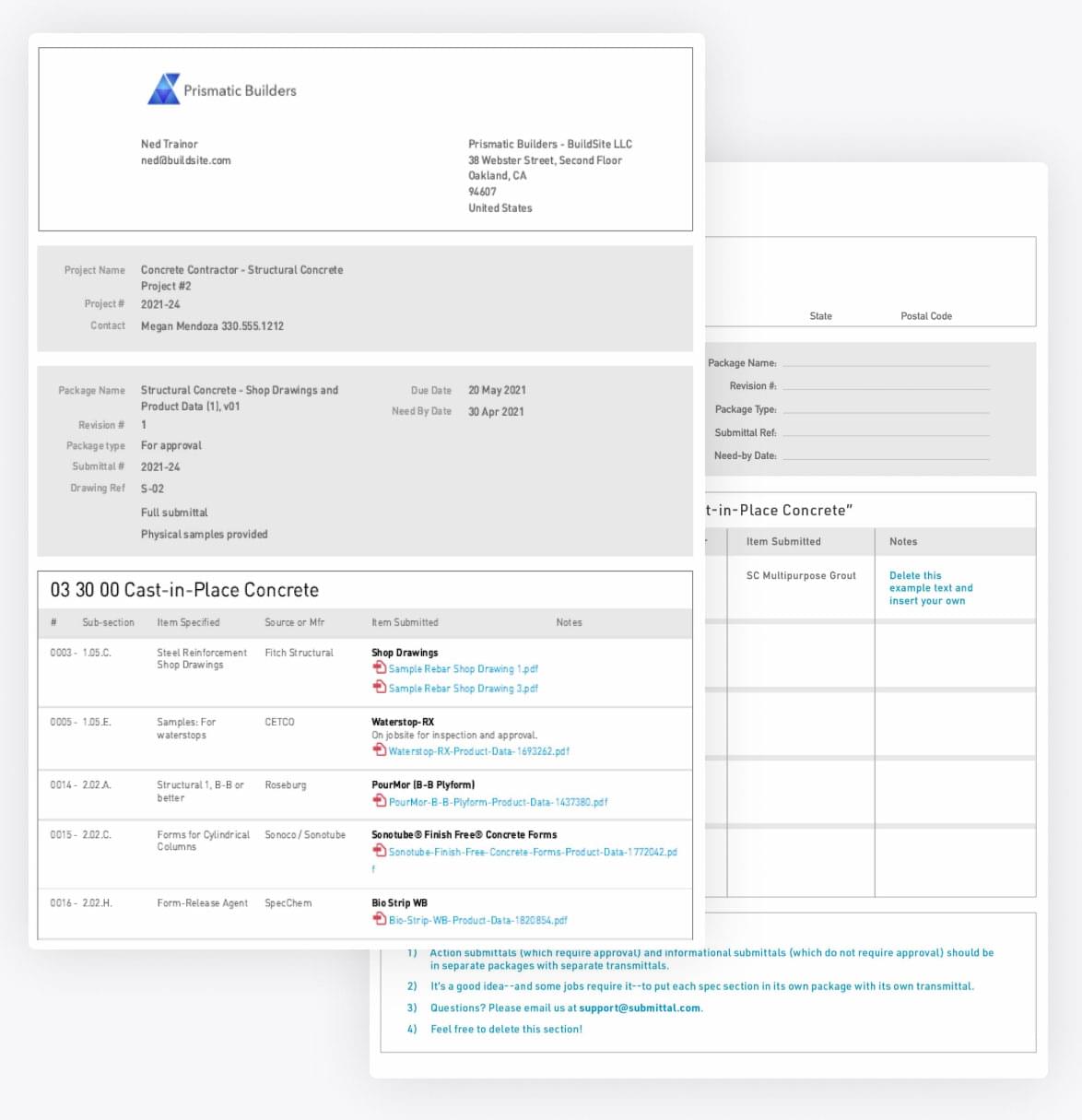 submittal log and submittal transmittal templates